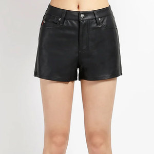 Shorts en cuir non tissé tendance pour femme, longueur genou, taille mi-haute, respirant, séchage rapide, fermeture éclair, poches, tenue décontractée - Product Image 1