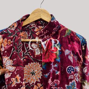 Hand Embroidered Floral Velvet Coat Mandarin Collar Full Sleeve Plus Size Women's Autumn Outerwear Casual - Product Image 2