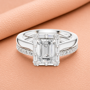 Luxury Emerald Cut <b>Diamond</b> Bridal <b>Ring</b> Set with Hidden Halo Double Band Engagement <b>Ring</b> in Gold Silver Rose Gold - Product Image 3