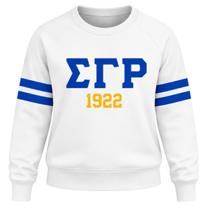 Sudadera Blanca de Cuello Redondo para Mujer con Gráfico de Letras Griegas 1922, Top de Manga Larga con Rayas Azules en las Mangas, Estilo Casual Universitario - Product Image 1