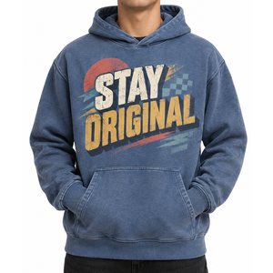 Sweat à capuche graphique bleu délavé personnalisé pour homme, style vintage rétro, imprimé soleil, streetwear - Product Image 1