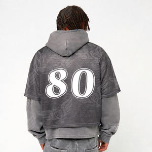 Camiseta con Capucha de Malla Gris en Capas 2026, Top Gráfico Oversize Estilo Urbano para Hombre y Mujer - Product Image 2