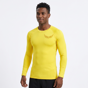 T-shirt ajusté unisexe jaune à manches longues et col rond, anti-humidité, en polyester uni pour adultes, idéal pour l'été - Product Image 3