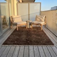 Tapis d'intérieur marocain en laine noué à la main, motif floral, brun chocolat intense, à poils plats, décoratif, avec franges et pompons, taille moyenne