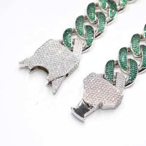 Nouveau Collier Chaîne Cubaine de Luxe Hip-hop en Argent Sterling 925 Plaqué Or et Rhodium avec Moissanite VVS Vert Givré pour Homme – Idéal Cadeau - Product Image 4