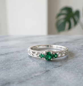 925 Sterling <b>Silver</b> <b>Emerald</b> Cut Gemstone Wedding Engagement <b>Ring</b> Rhodium Plated Bezel Set Green Fine Band for Women - Product Image 1