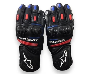 Leather Full Finger <b>Gloves</b> Black <b>Red</b> Blue Cycling Protective Gear Men Summer Use Hook & Loop Closure - Product Image 1