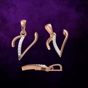 Elegante Collar con Colgante de Letra V en Oro Rosa de 14K con Baño de Rodio y Diamantes, Diseño Minimalista, Unisex, Regalo Perfecto - Product Image 2