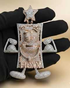 Pendentif de luxe personnalisé en forme de personnage de dessin animé, serti de moissanite VVS, style hip-hop, bicolore, en argent 925, pendentif 3D de dessin animé - Product Image 4