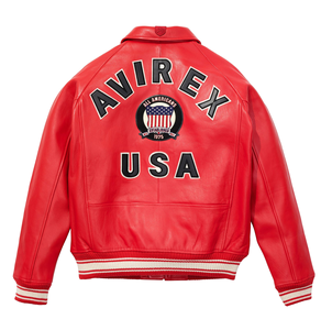 Chaqueta de Cuero Roja Avirex para Hombre, Chaqueta Bomber de Cuero Vacuno Auténtico, Edición Limitada, Estilo Vintage, Cierre de Cremallera Grueso para Invierno - Product Image 2