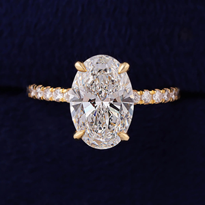 Oval Cut Diamond Engagement Ring White Gold Prong Setting Pave Band Classic Women's Fine Jewelry - Product Image 1