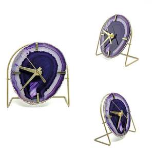 Natural Crystal Purple Agate Slice Clock Religious Style Gemstone Desk Clock Wholesale for Home Decoration - Product Image 2
