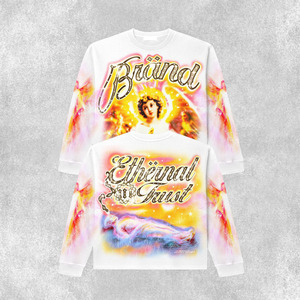 เสื้อยืดแขนยาวพรีเมียม 260 GSM ผ้าคอตตอนผสมโพลีเอสเตอร์ ลายวาฟเฟิล พิมพ์ลายกราฟิกเทวดา สกรีนโลโก้ได้ เสื้อยืดผ้าฝ้าย 100% สำหรับผู้ชาย - Product Image 1