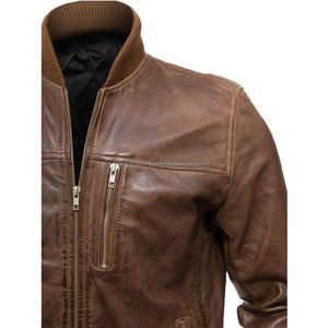 Veste en cuir véritable personnalisée de haute qualité couleur unie saison d'hiver mode avec col montant conception en gros personnalisée - Product Image 2