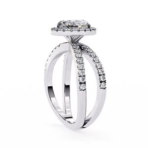1ct Oval Cut Lab Grown Diamond Engagement <b>Ring</b> VS Clarity IGI Certified Pave Halo Shank 18k Yellow Gold Vermeil Wedding Band - Product Image 6