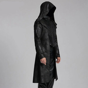 Wholesale Black <b>Gothic</b> Wizard Men's Hooded Zipper Front <b>Jacket</b> Vintage Long Coat Top Sell - Product Image 2