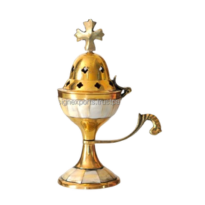 Incensario de Lujo con Incrustaciones de Latón y Concha - Porta Incienso Religioso Tradicional para Oración y Meditación - Cáliz Decorativo - Product Image 1
