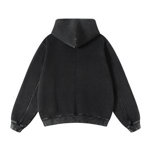 เสื้อฮู้ดดี้โอเวอร์ไซส์ผู้ชาย สีดำล้วน ผ้าฝ้ายฟลีซ 100% สวมใส่สบายในฤดูหนาว มีกระเป๋า ดีไซน์เรียบง่าย ทรงปกติ ระบายอากาศได้ดี ผ้าถัก - Product Image 2