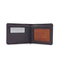 Portefeuille Homme en Cuir Véritable Marron Foncé, Porte-Cartes Fin avec Fenêtre d'Identité, Haute Qualité, Durable, Fait Main, Tendance, Polyester
