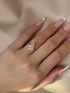 2 Carat Pear Cut Lab Grown Diamond <b>Solitaire</b> Engagement <b>Ring</b> 18K Gold Plated Trendy Design for Anniversary - Product Image 2