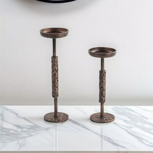 Hammered Bronze Metal Candle Holder Set Tall <b>Decorative</b> Candlestick Vintage Home <b>Decor</b> <b>Table</b> Centerpiece Style - Product Image 1