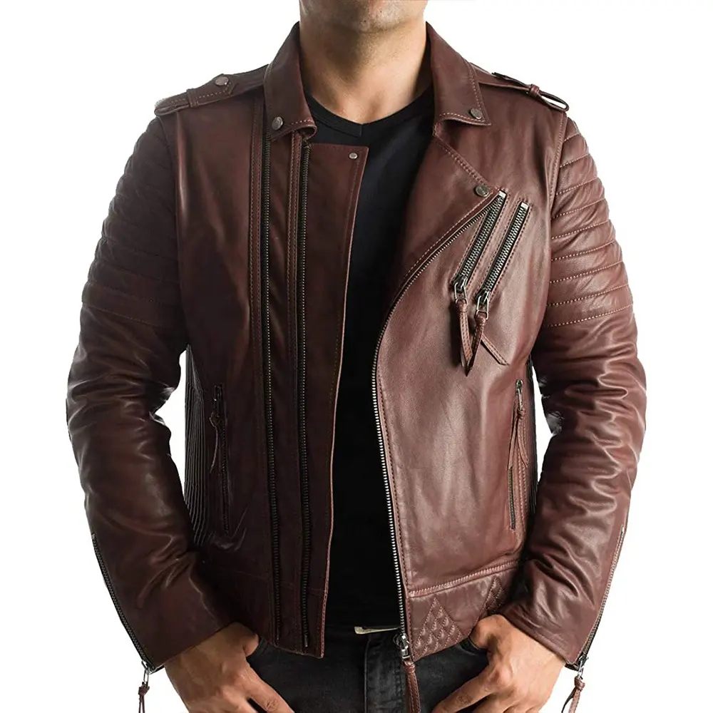 2021 Wholesale Leather Jacket 100% Pure Leather Mens Brown Colour Quilted Premium Genuine Lambskin Occasional Leather Jacket