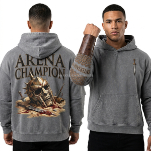 Sudadera con capucha y cremallera con estampado de máscara de terror Camp Dead End, 400GSM, gris claro, estilo desgastado, inspirada en películas de slasher, para hombre, estilo streetwear. - Product Image 5