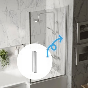 Bisagra de pivote de 180 grados, pantalla de <span class=keywords><strong>ducha</strong></span> de baño de <span class=keywords><strong>2</strong></span> pliegues cromada y pulida, accesorio de partición de Panel de puerta de vidrio Easyclean de 6mm - Product Image 1