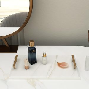 Natural Marble Decorative <b>Tray</b> with Metal Handle Handmade <b>Vanity</b> Jewelry Organizer - Product Image 5