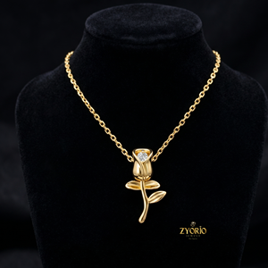 18K Yellow Gold Link Chain Pendant Necklace Radiant Cut Lab Diamond Rose Flower Design Trendy Women's Engagement Anniversary - Product Image 3