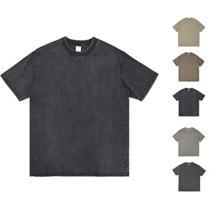 T-shirt Homme Vintage Grande Taille Décontracté en Coton Tricoté 100% Coton Lourd 280 g/m² Coupe Oversize Délavé à l'Acide - Product Image 1