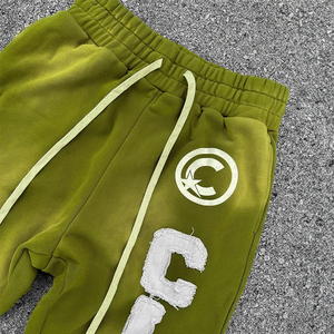 Clothing Manufacturers Custom Distressed <b>Embroidery</b> Summer Heavyweight 100% Cotton Sweatpants Hoodie <b>Set</b> Tracksuit Men Low MOQ - Product Image 6