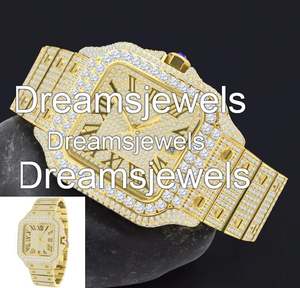 Montre en acier inoxydable bicolore or jaune avec cadran en verre, sertie de moissanite VVS, résistante à l'eau 10 bars - Product Image 3