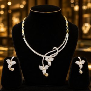 Conjunto de Collar Floral Moderno de Oro 14K con Diamantes CZ para Mujer, Joyería Premium para Bodas, Fabricante B2B - Product Image 3