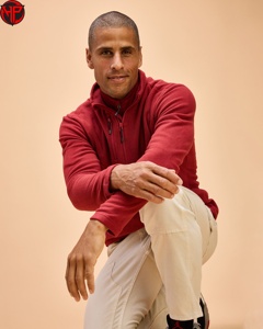 Veste polaire rouge pour homme à col zippé, décontractée, respirante, couleur unie, manches longues, pour l'automne - Product Image 2