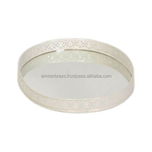 Plateau de service en métal et verre de forme ronde Luxe Royal Vente à chaud Plateau de service décoratif en métal rond et en verre miroir Utilisation - Product Image 6