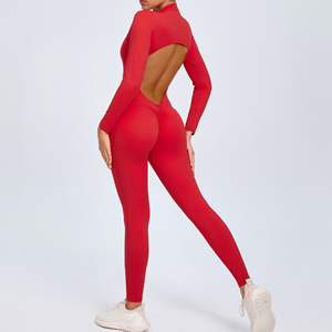 Combinaison de yoga pour femme, blanche, col en V, dos nu, taille haute, coupe ajustée, longueur intégrale, en Spandex et Polyester, respirante et écologique - Product Image 6