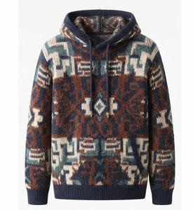 Vente en gros Sweat à capuche tricoté personnalisé avec strass pour homme, en coton épais, à épaules tombantes, coupe classique, imperméable, mode urbaine hiver - Product Image 3