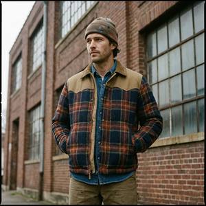 Chaqueta Acolchada de Lana Cálida para Otoño, Estilo Vintage Workwear con Cremallera Frontal y Pecho en Contraste, Venta al por Mayor - Product Image 5