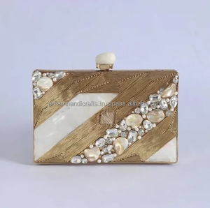 Bolso de mano de nácar de latón elegante y elegante para manualidades de lujo, bolso de noche elegante clásico para ocasiones especiales - Product Image 6