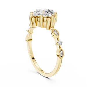 Bagues de mariage vintage en or massif 14 carats avec diamants de laboratoire ronds brillants à motif floral, 1,05 carat au total, certifiés IGI DEF VVS, vente en gros - Product Image 4