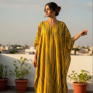 Caftán Tie Dye para Mujer, Largo hasta el Suelo, Ecológico, 100% Algodón, Corte Holgado, Cintura Natural, Estilo Casual de Verano, Boho, para Vacaciones - Product Image 1