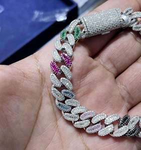 925 Sterling <b>Silver</b> Moissanite Cuban Link <b>Bracelet</b> Iced Out Chain <b>Bangle</b> Round and Oval Stone Hip Hop Jewelry - Product Image 2