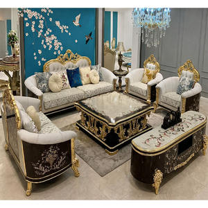 ชุดเฟอร์นิเจอร์ห้องนั่งเล่นสไตล์อิตาลีสุดหรู โซฟาและเก้าอี้ไม้แกะสลักด้วยมือแบบคลาสสิก ชุดโซฟาสไตล์พระราชวังสุดหรู - Product Image 1