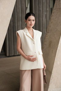 Chaleco de Lana para Mujer, Transpirable, Cuello en V, Botón Único, Bordado a Mano, Manga Media, Largo Regular, para Invierno - Product Image 4