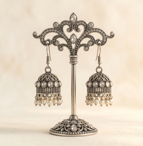 DIVYORO SILVER PEARL JHUMKA - Product Image 1