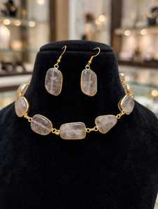 Indian Brass Gold Plated Ethnic <b>Necklace</b> Set with Pearl and Zircon <b>Matching</b> Earrings for Women's Wedding Party - Product Image 1