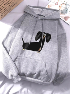 Sweat-shirt à capuche pour femme, nouvelle qualité, imprimé drôle de chien teckel, sweat-shirt décontracté chaud en polaire pour l'hiver avec poches - Product Image 6