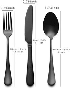 Ensemble de couverts en acier inoxydable noir avec cuillère, fourchette et couteau dans un étui de voyage, design minimaliste, léger, manche long, finition miroir - Product Image 5