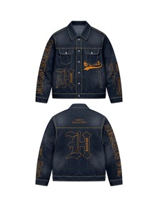 Dark Denim Jacket <b>Jeans</b> Set | Oversized Embroidered Denim Trucker Jacket & Pants | Streetwear Matching Set OEM Private Label - Product Image 2